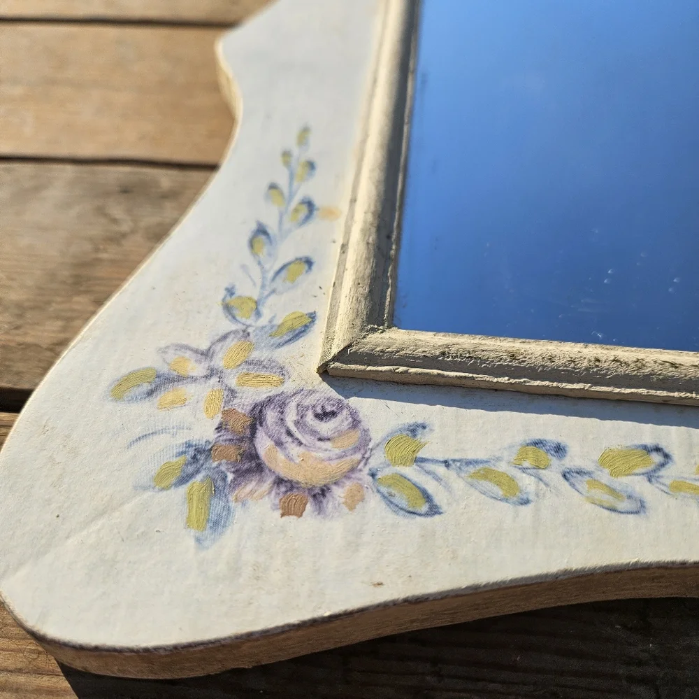 decorative floral wall mirror with a hand-painted frame. Country Cottagecore